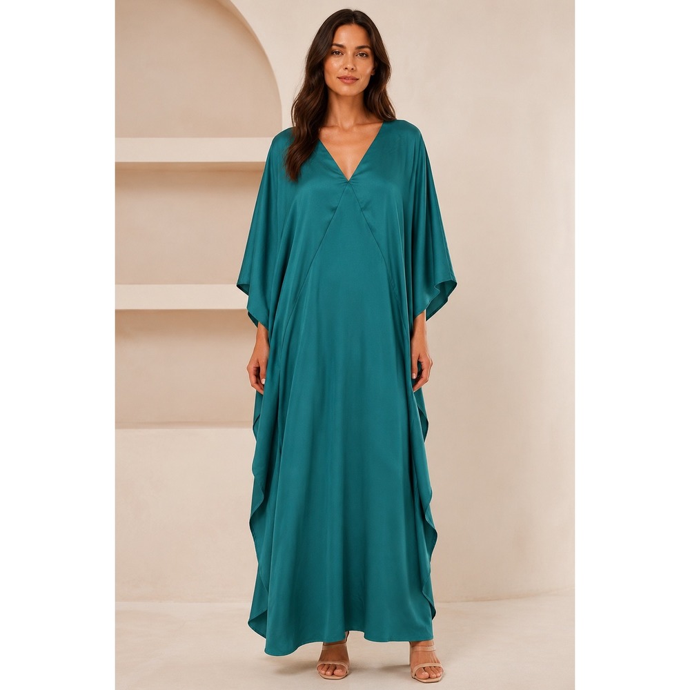 Club L London Maddalena Cape Sleeve Dress Womens 4 Satin Kaftan Elegant Party